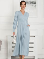 Jolie Moi Blue Rashelle Jersey Long Sleeve Maxi Dress - Image 3 of 5
