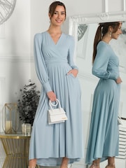 Jolie Moi Blue Rashelle Jersey Long Sleeve Maxi Dress - Image 5 of 5