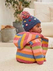 Pink/Yellow/Blue Striped Character Baby Knitted Fleece Lined Cardigan (0mths-2yrs) - Image 2 of 7