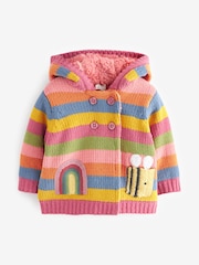 Pink/Yellow/Blue Striped Character Baby Knitted Fleece Lined Cardigan (0mths-2yrs) - Image 5 of 7