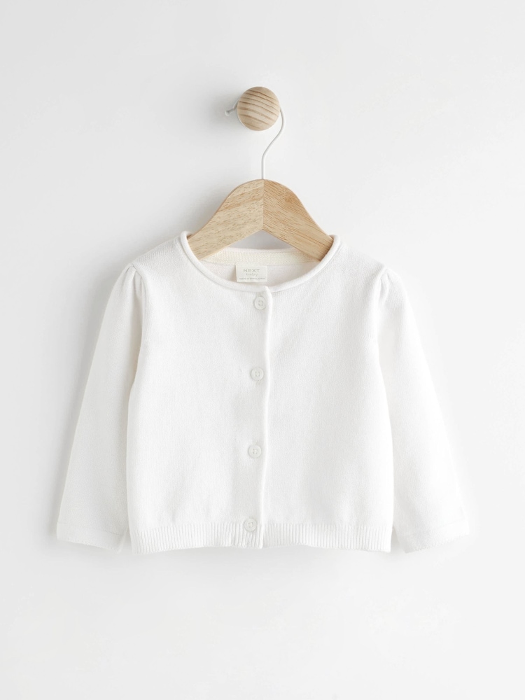 White Baby 100% Cotton Knitted Cardigan (0mths-2yrs) - Image 1 of 6
