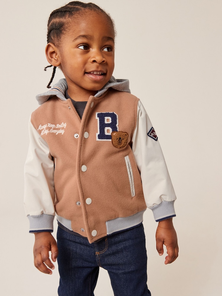Neutral Varsity Jacket (3mths-7yrs) - Image 1 of 8