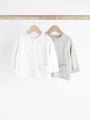 Grey/White 100% Cotton Knitted Baby Cardigans 2 Pack - Image 1 of 7