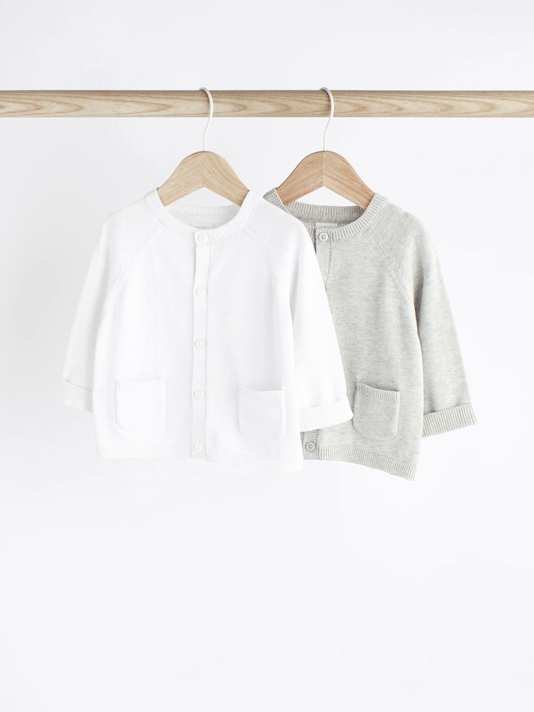 Grey/White 100% Cotton Knitted Baby Cardigans 2 Pack - Image 1 of 7