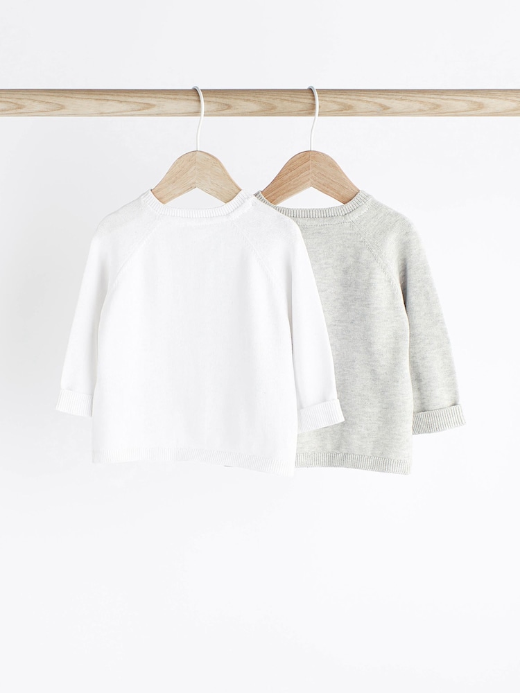 Grey/White 100% Cotton Knitted Baby Cardigans 2 Pack - Image 2 of 7