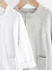 Grey/White 100% Cotton Knitted Baby Cardigans 2 Pack - Image 3 of 7