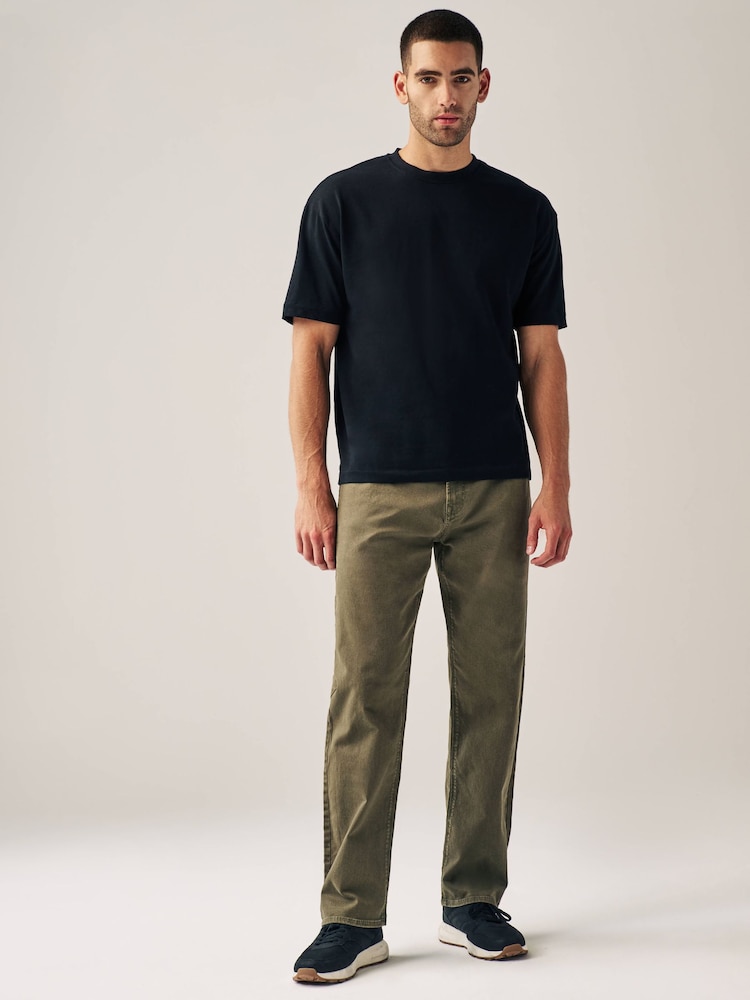 Green Khaki Relaxed Fit Coloured Stretch Jeans - Image 2 of 10