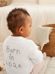 Cream Baby 'Born in 2024' Knitted 100% Cotton Cardigan - Image 1 of 9