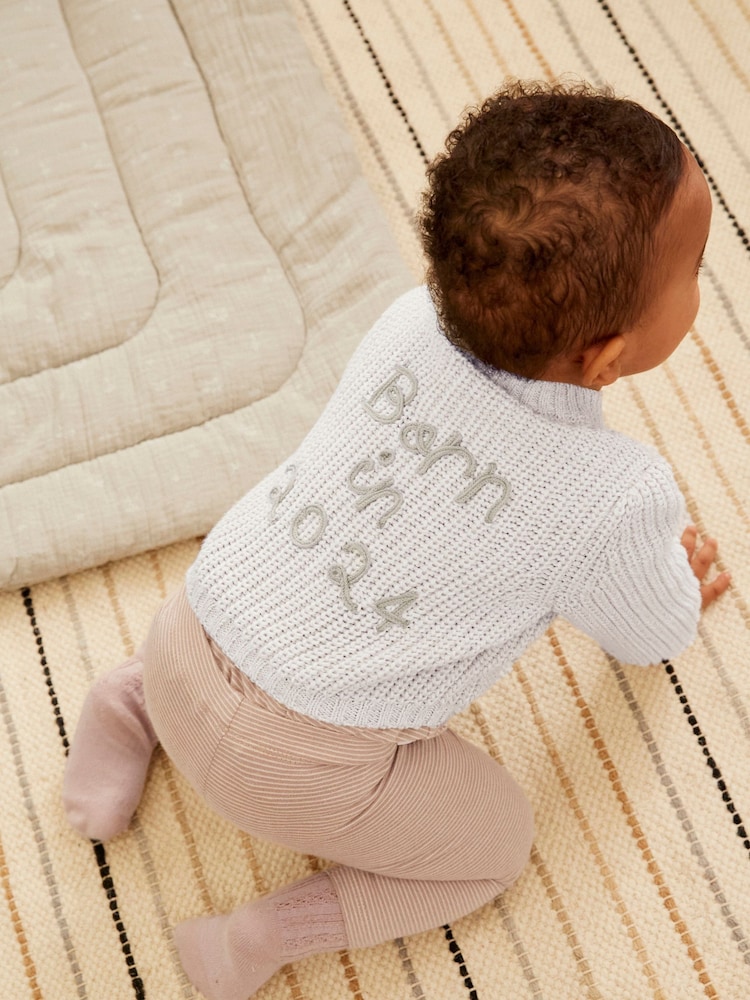 Cream Baby 'Born in 2024' Knitted 100% Cotton Cardigan - Image 2 of 9