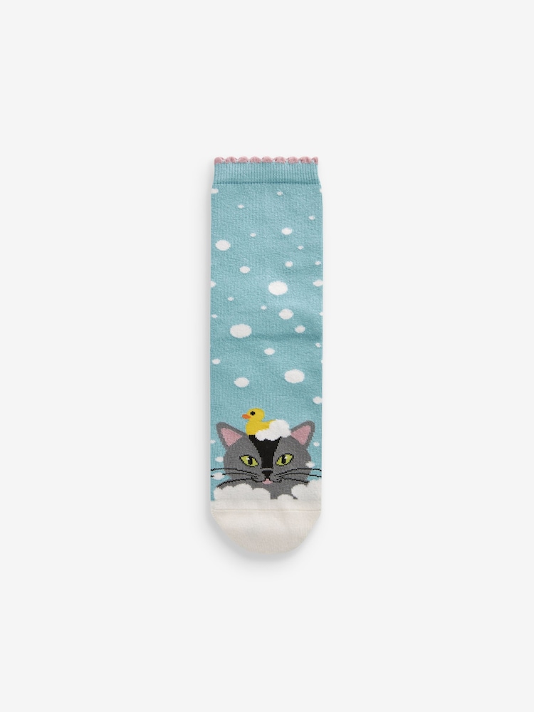 Blue/Pink Cat Spa Ankle Socks 4 Pack - Image 2 of 5 Blue/Pink Cat Spa Ankle Socks 4 Pack - Image 2 of 5