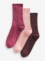 Red Thermal Wool Blend Ankle Socks 3 Pack With Silk - Image 1 of 4