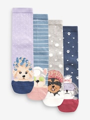 Grey/Purple Dog Spa Ankle Socks 4 Pack - Image 1 of 5