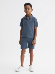 Reiss Airforce Blue Creed Senior Textured Half-Zip Polo Shirt - Image 1 of 6