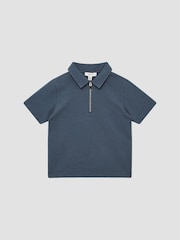 Reiss Airforce Blue Creed Senior Textured Half-Zip Polo Shirt - Image 2 of 6