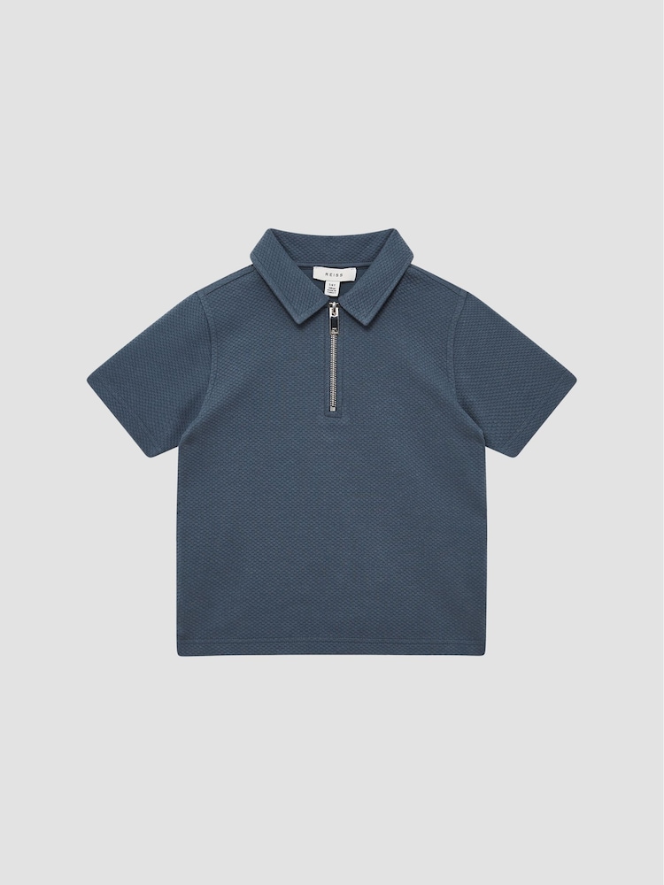 Reiss Airforce Blue Creed Senior Textured Half-Zip Polo Shirt - Image 2 of 6