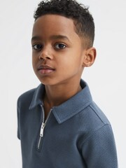Reiss Airforce Blue Creed Senior Textured Half-Zip Polo Shirt - Image 4 of 6
