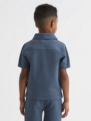 Reiss Airforce Blue Creed Senior Textured Half-Zip Polo Shirt - Image 5 of 6
