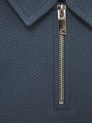 Reiss Airforce Blue Creed Senior Textured Half-Zip Polo Shirt - Image 6 of 6