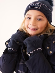 Baker by Ted Baker Navy Girls Scallop Edge Pom Hat and Gloves Set - Image 1 of 3