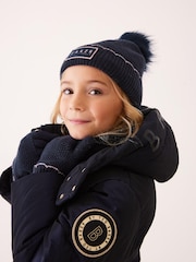 Baker by Ted Baker Navy Girls Scallop Edge Pom Hat and Gloves Set - Image 2 of 3