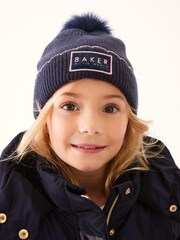 Baker by Ted Baker Navy Girls Scallop Edge Pom Hat and Gloves Set - Image 3 of 3