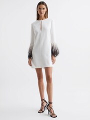 Halston Tailored Feather Sleeve Mini Dress - Image 1 of 8