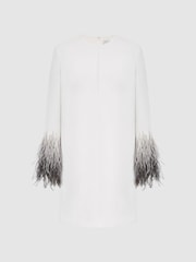 Halston Tailored Feather Sleeve Mini Dress - Image 2 of 8