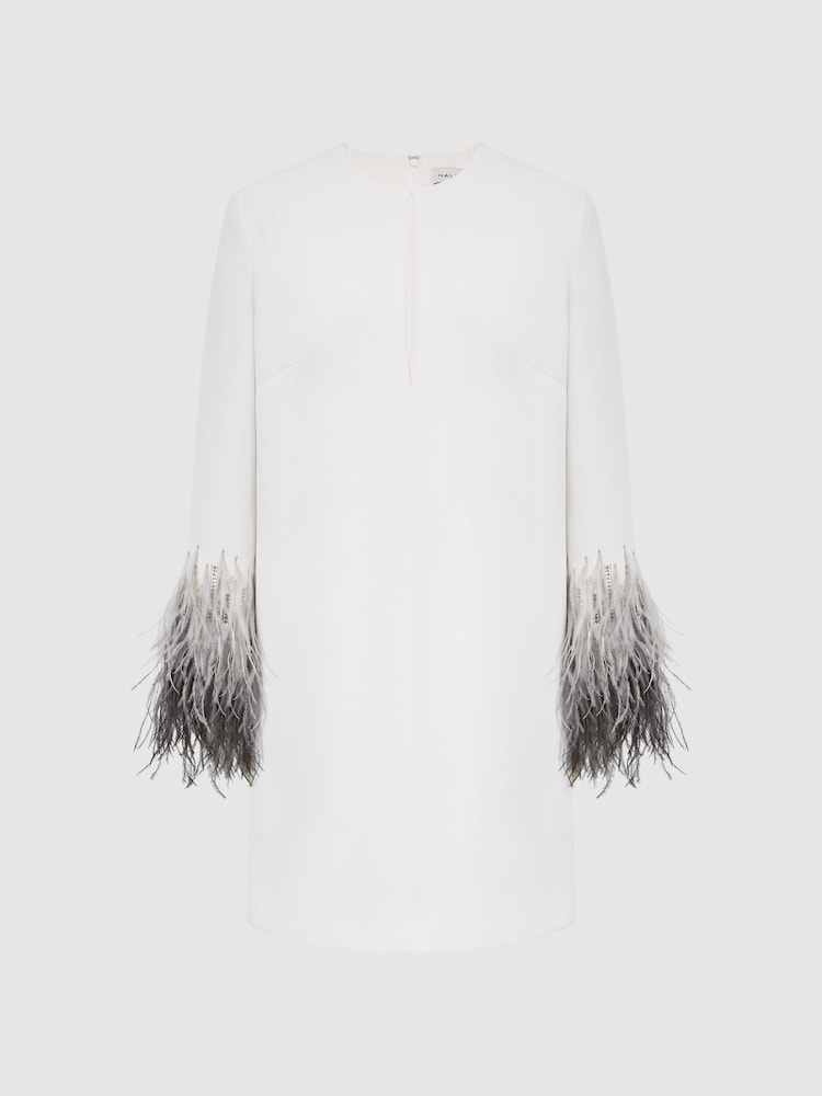 Halston Tailored Feather Sleeve Mini Dress - Image 2 of 8
