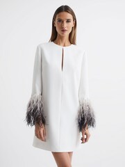 Halston Tailored Feather Sleeve Mini Dress - Image 3 of 8