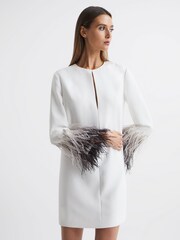 Halston Tailored Feather Sleeve Mini Dress - Image 7 of 8