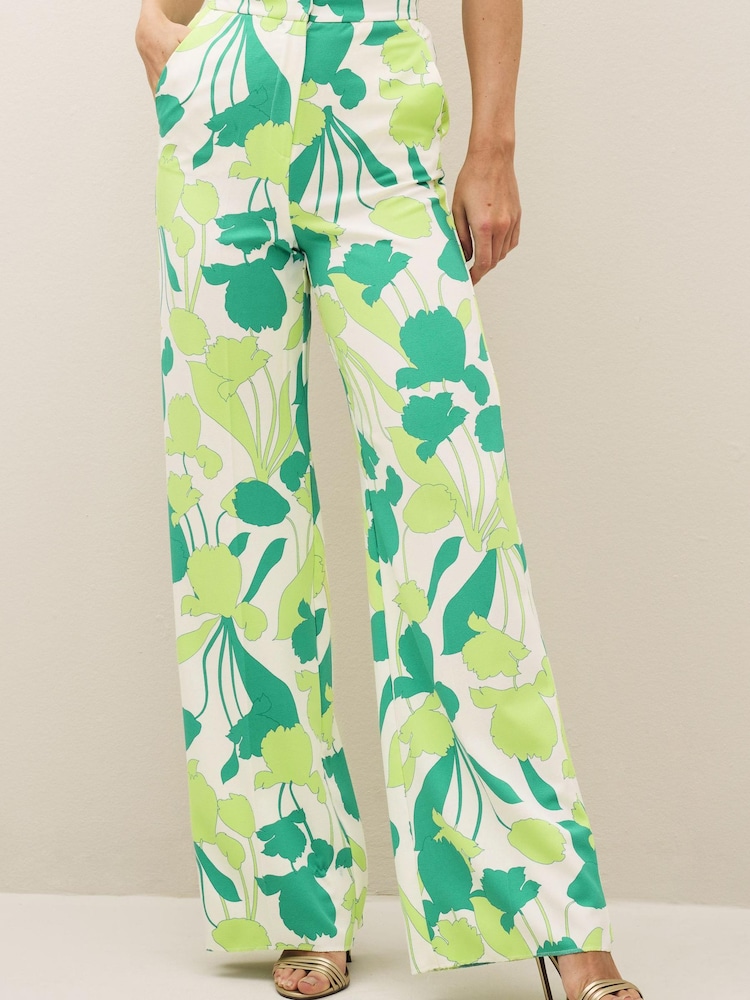 Emme Marella Straight Fit Green Floral Print Trousers - Image 1 of 5