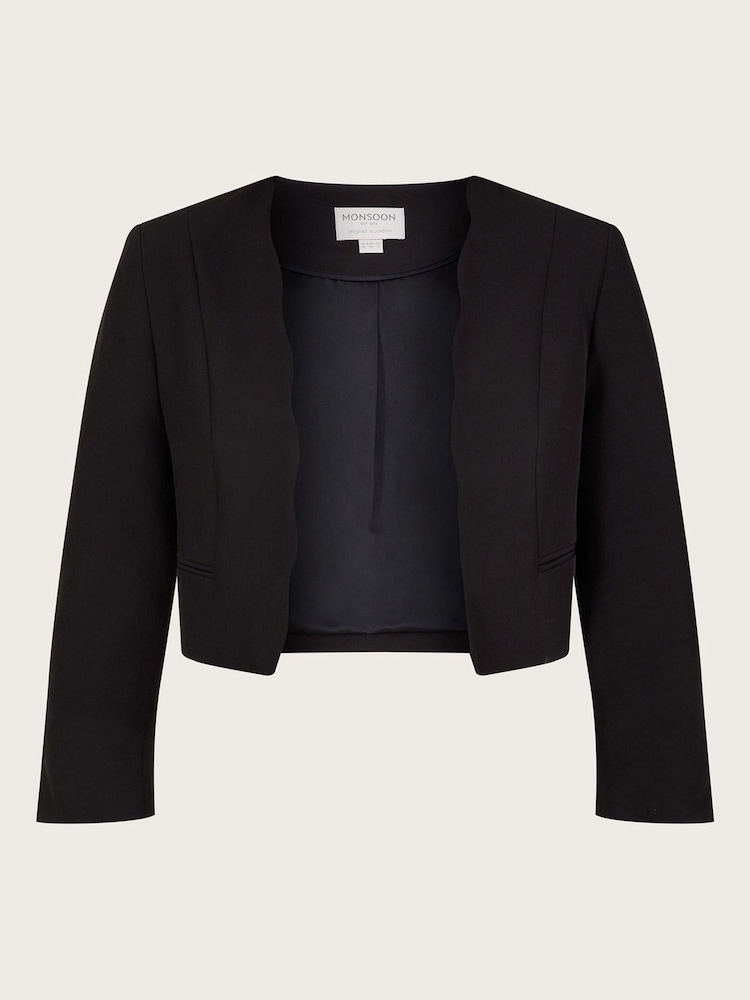 Monsoon Hortensia Black Scallop Crop Jacket with Recycled Polyester - Image 4 of 4
