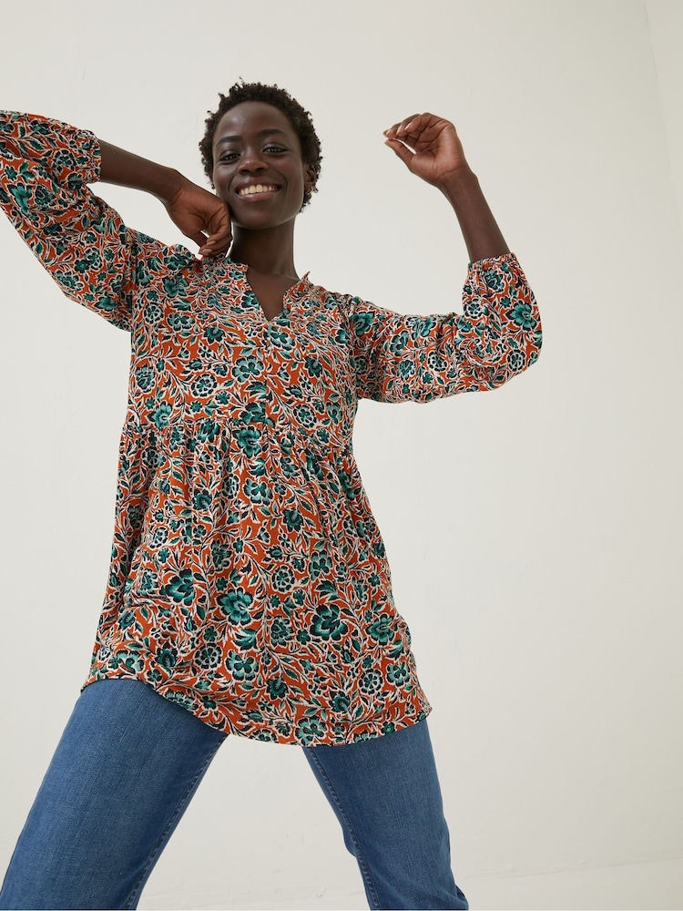 FatFace Orange Poppy Sketch Floral Tunic - Image 1 of 5