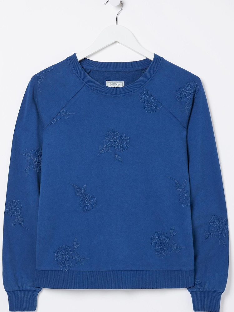FatFace Blue Becky Embroidered Crew Sweat Top - Image 1 of 5 FatFace Blue Becky Embroidered Crew Sweat Top - Image 1 of 5