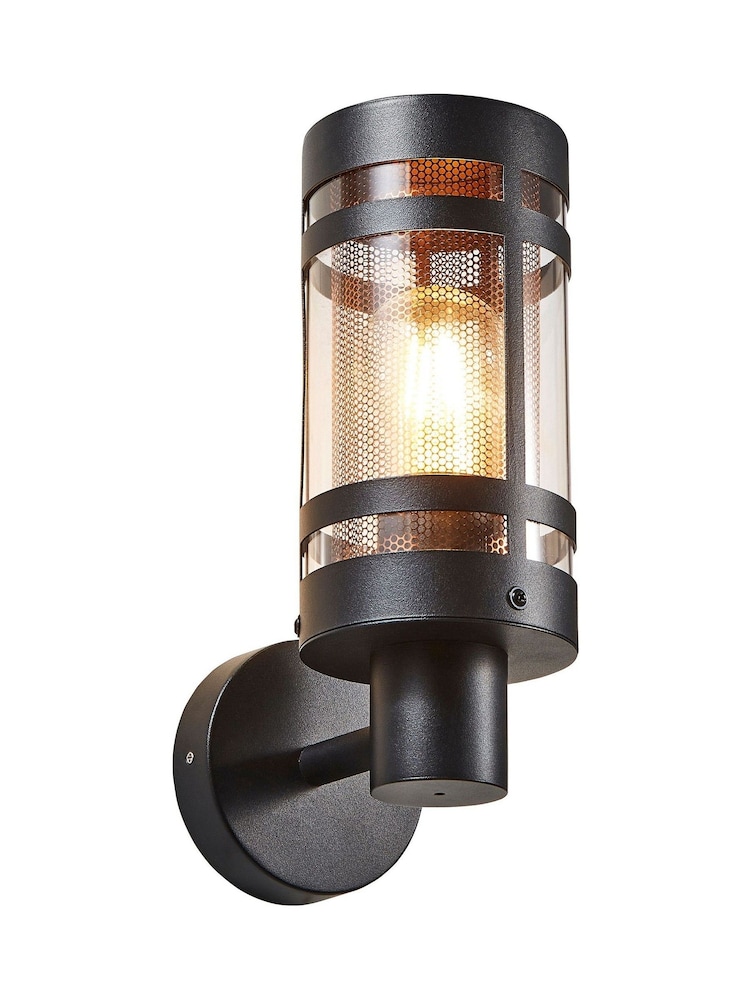 BHS Black Gada 1LT E27 Outdoor Wall Light With Brass Mesh - Image 1 of 3