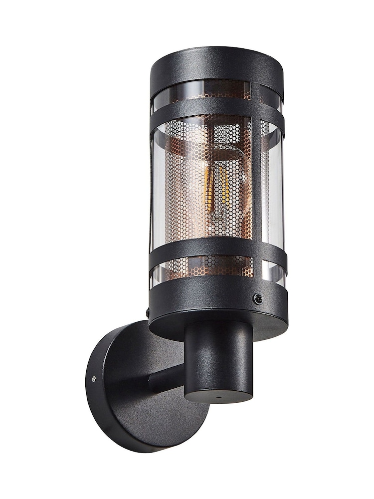 BHS Black Gada 1LT E27 Outdoor Wall Light With Brass Mesh - Image 2 of 3