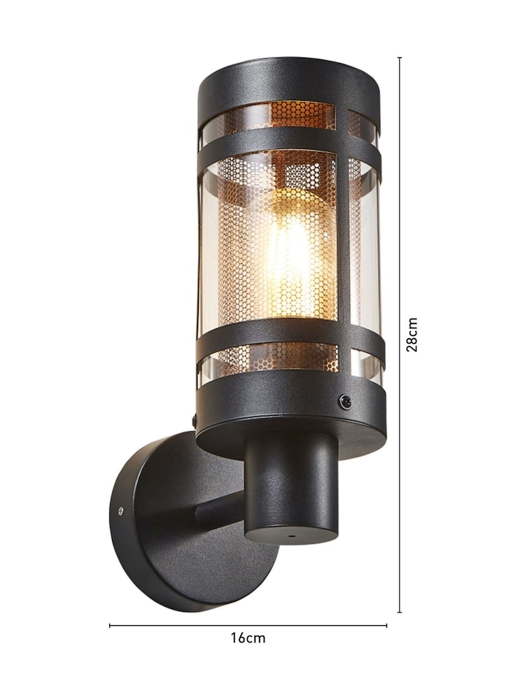 BHS Black Gada 1LT E27 Outdoor Wall Light With Brass Mesh - Image 4 of 4