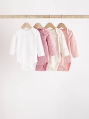 Pink/White Bear Baby 100% Cotton Long Sleeve Bodysuits 4 Pack - Image 1 of 7