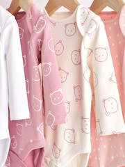 Pink/White Bear Baby 100% Cotton Long Sleeve Bodysuits 4 Pack - Image 3 of 7