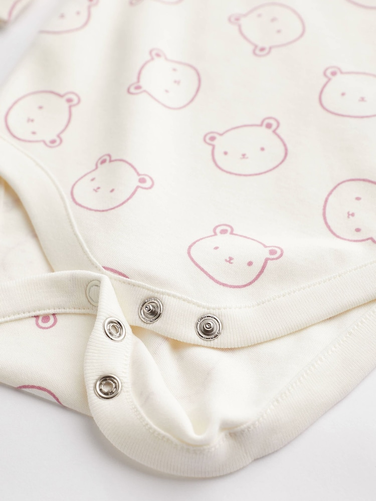 Pink/White Bear Baby 100% Cotton Long Sleeve Bodysuits 4 Pack - Image 7 of 7