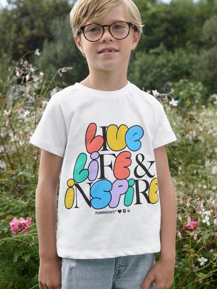 White Parkinson's Charity Next Print T-Shirt (3-16yrs) - Image 1 of 5