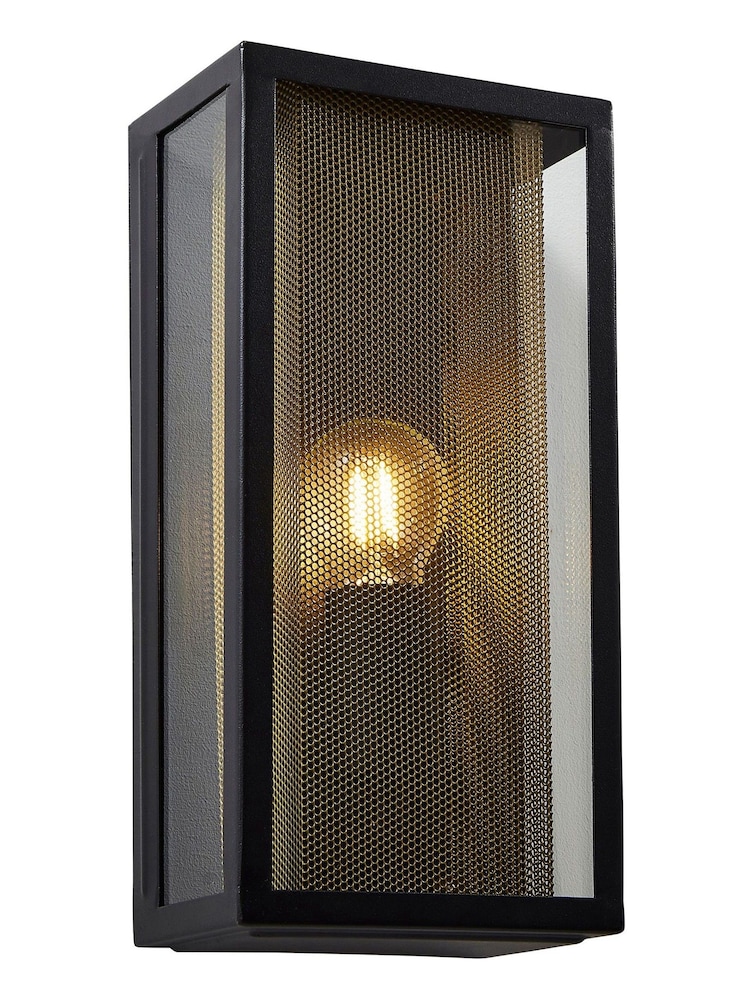 BHS BlackBrown Cuba E27 Box Lantern with Mesh Insert - Image 1 of 3
