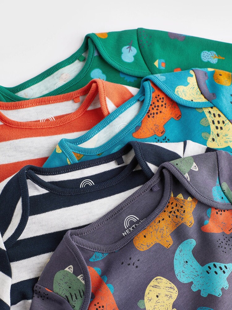 Bright Dinosaur Baby Long Sleeve Bodysuits 5 Pack - Image 4 of 7