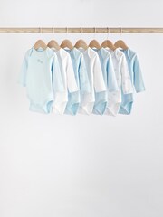 Pale Blue 7 Pack Long Sleeve Baby Bodysuits - Image 1 of 7