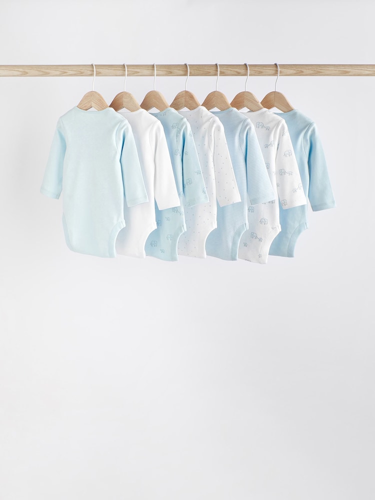 Pale Blue 7 Pack Long Sleeve Baby Bodysuits - Image 2 of 7