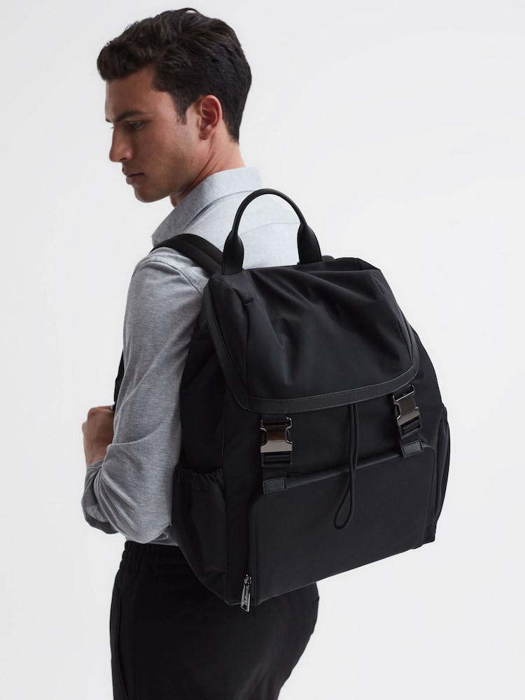 Reiss Black Danny Leather Drawstring Backpack - Image 2 of 5