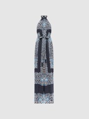 Reiss Navy Cassis Floral Print Wide Leg Jumpsuit - Image 2 of 6