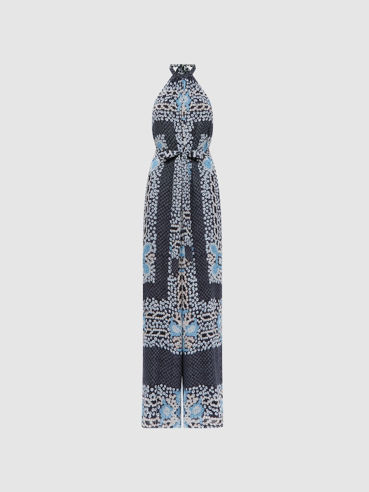 Reiss Navy Cassis Floral Print Wide Leg Jumpsuit - Image 2 of 6