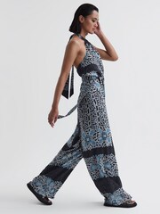 Reiss Navy Cassis Floral Print Wide Leg Jumpsuit - Image 5 of 6