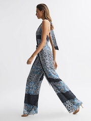 Reiss Navy Cassis Floral Print Wide Leg Jumpsuit - Image 6 of 6